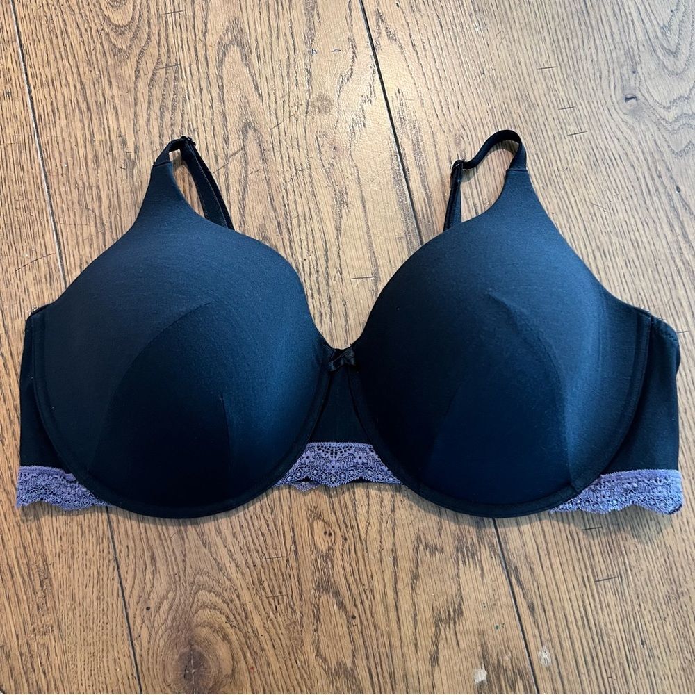 Adore Me Women's Bra Plus Contour Full Coverage Black/Purple Lace Sz. 44E (DD)
